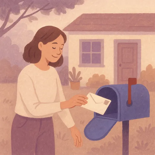 Person happily dropping envelope in mailbox
